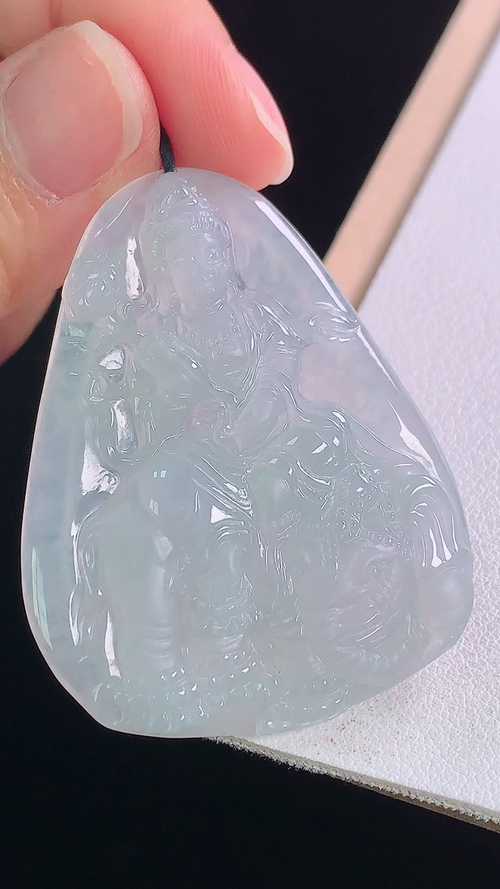 冰种普贤菩萨，无裂，尺寸:46.1-35.6-5.2mm 24