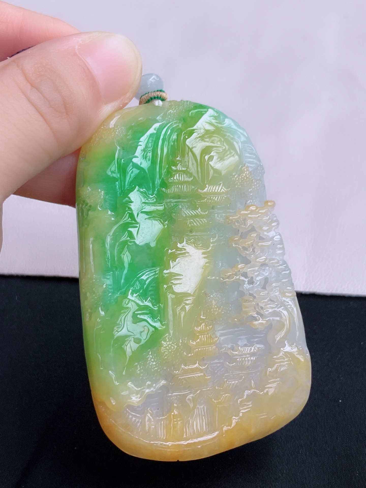 三彩大山水牌，意境美，尺寸73/44.8/9/自然光实拍