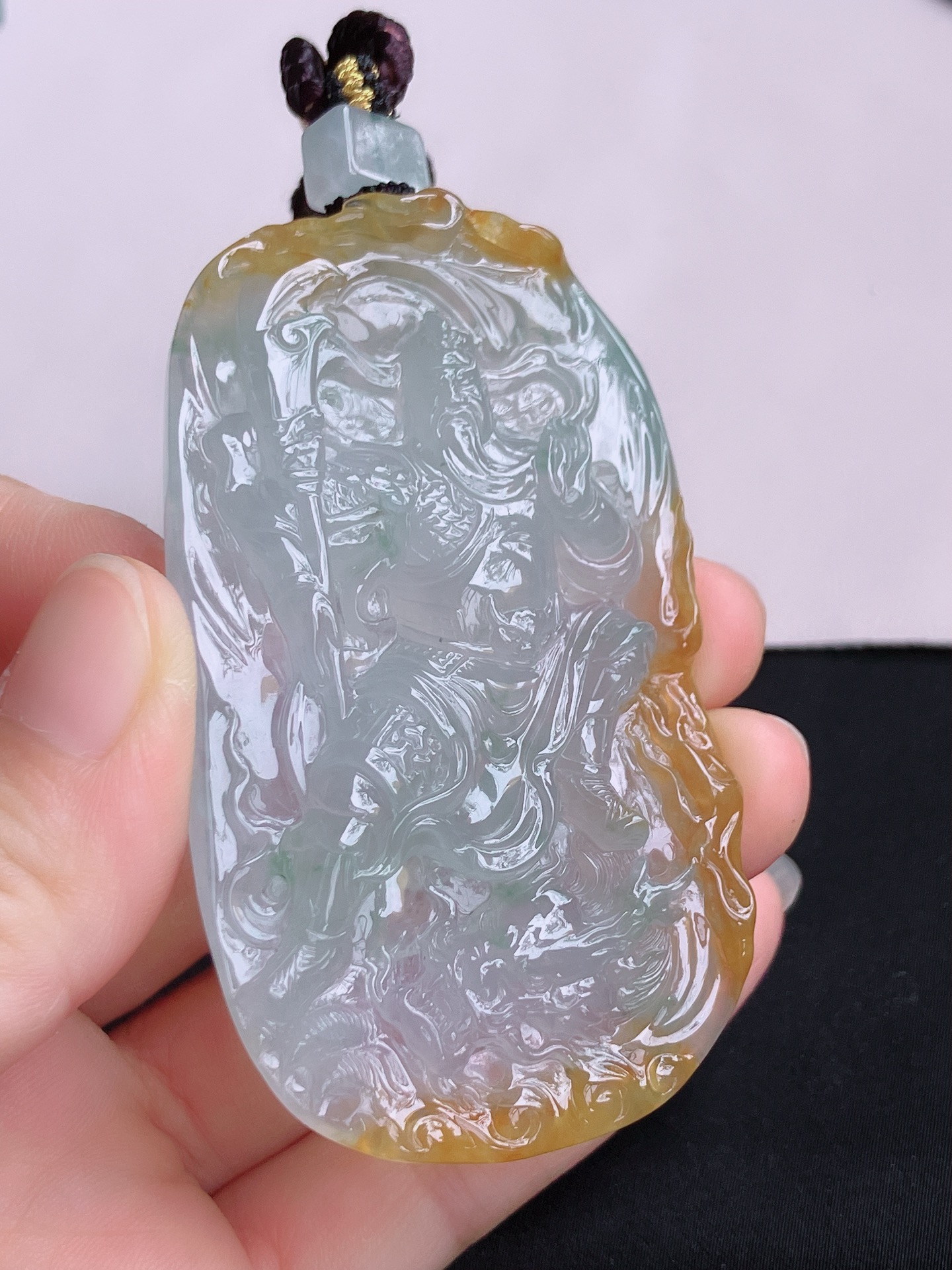 双彩关二爷，义薄云天，晶莹剔透，尺寸76/45/9.5/自然光实拍