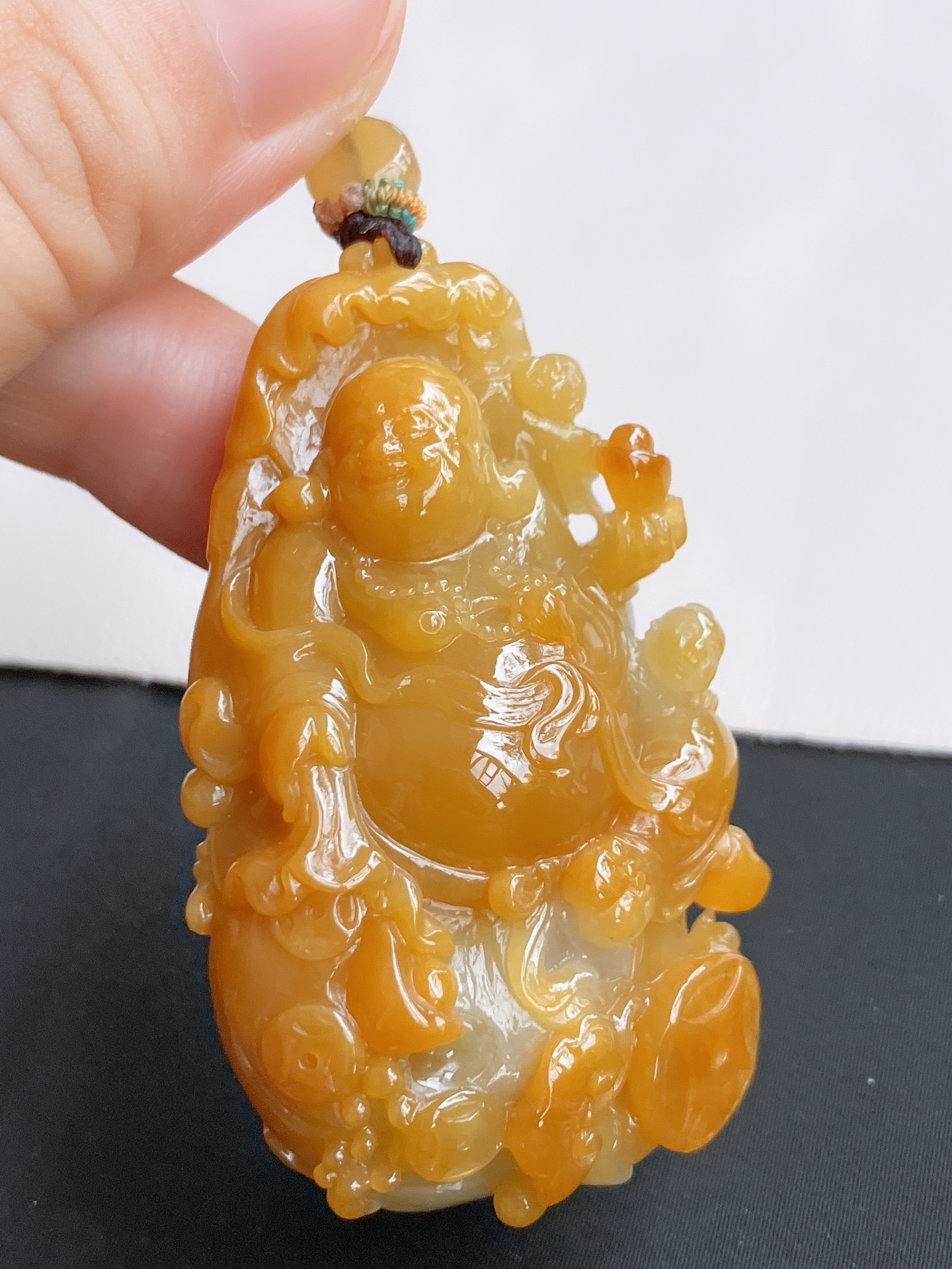 冰黄布袋佛，饱满大气，尺寸59.3/35.6/21.6/自然光实拍