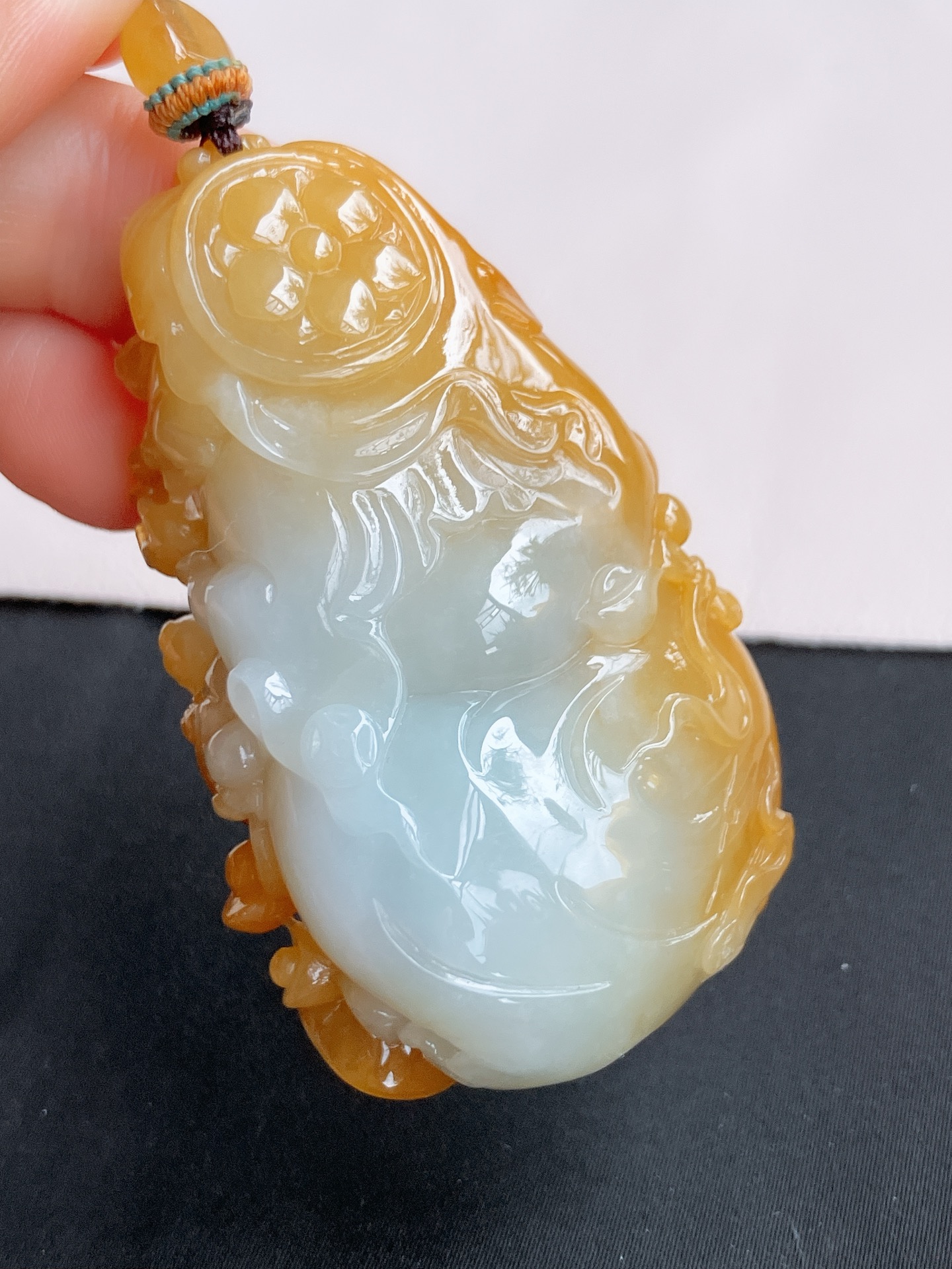 冰黄布袋佛，饱满大气，尺寸59.3/35.6/21.6/自然光实拍