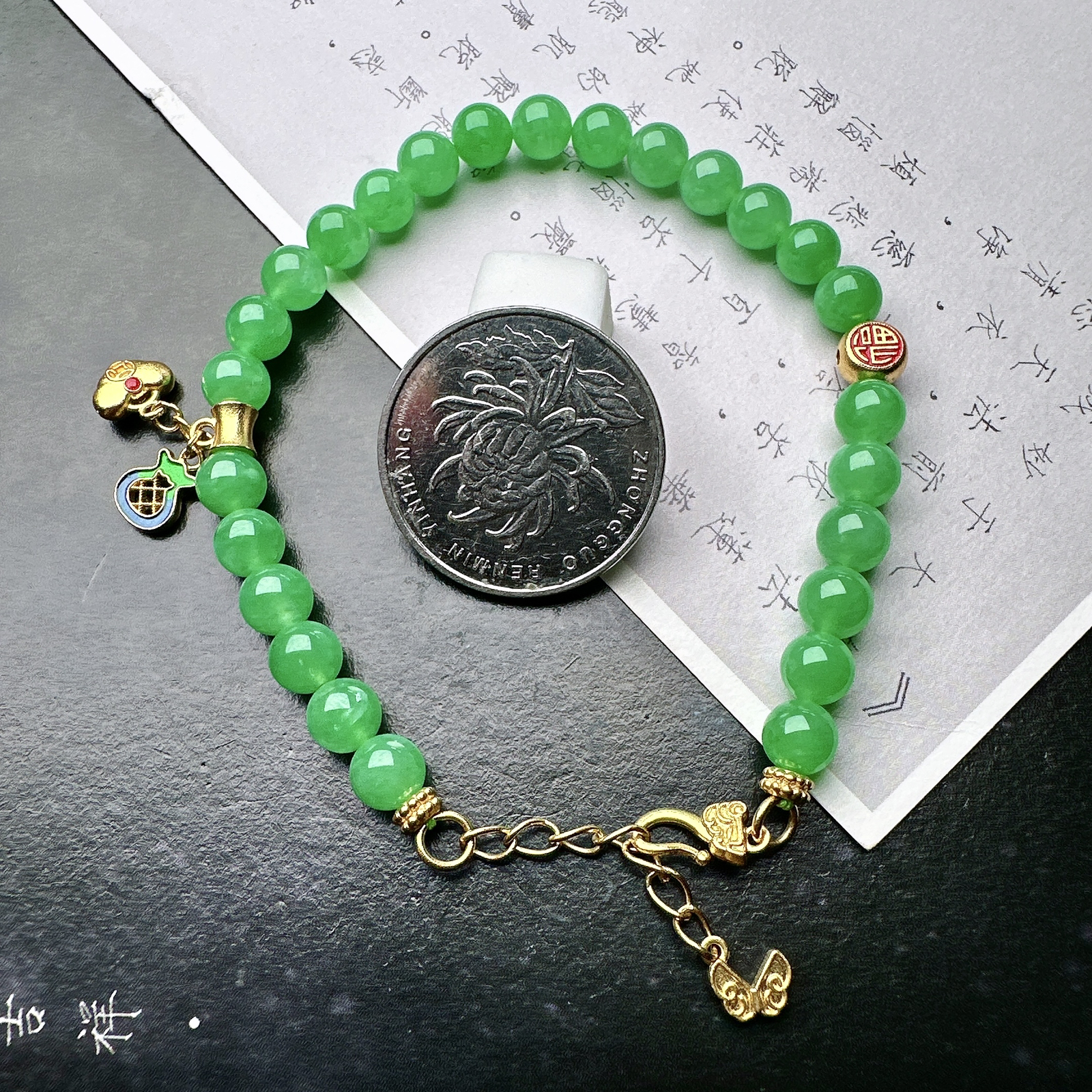 【冰种满绿珠手串】18k金元素搭配，种地上乘，冰感十足，通透起光，饱满圆润，直径6.1