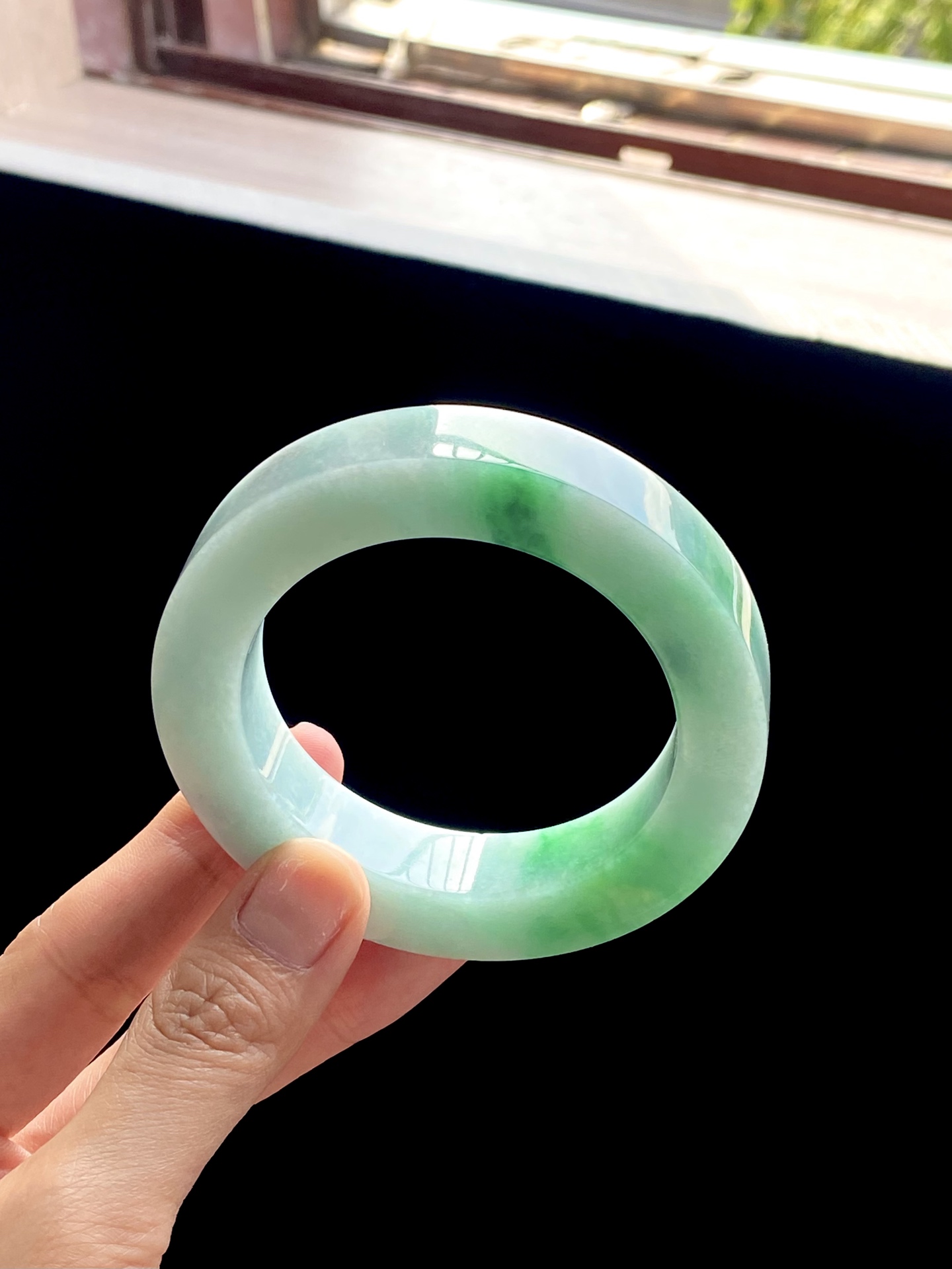 大圈口白底青果绿飘绿镯胚 F0409-2 可做56～62正圈