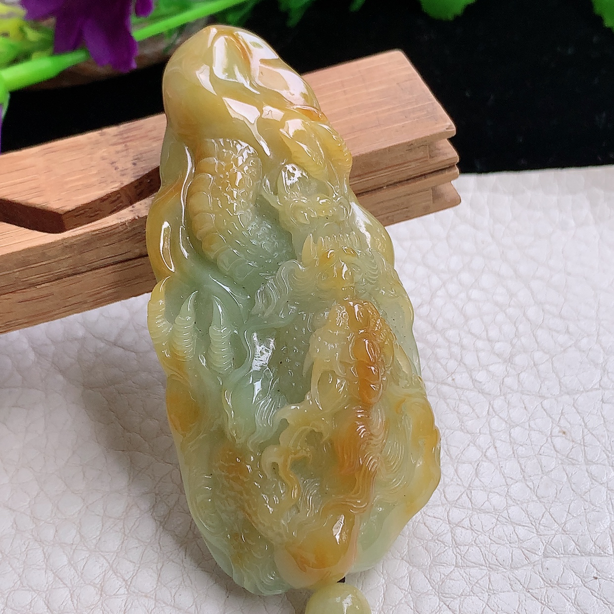 lz实拍69.5*31.5*12.8天然缅甸翡翠a货随形霸气龙牌玉吊坠 玉挂件