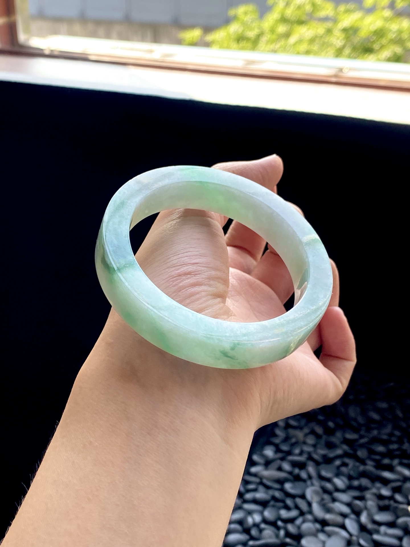 大圈口绿飘花镯胚 B0522-9 ⭕️75.6-59-12.6-8.7 可做59～60正圈