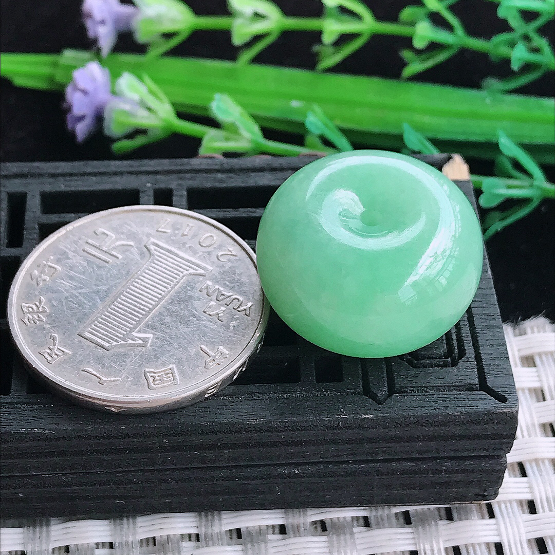 实拍A货翡翠21/12.5老坑精美满绿苹果绿算盘珠转运珠吊坠翡翠玉路路通挂件