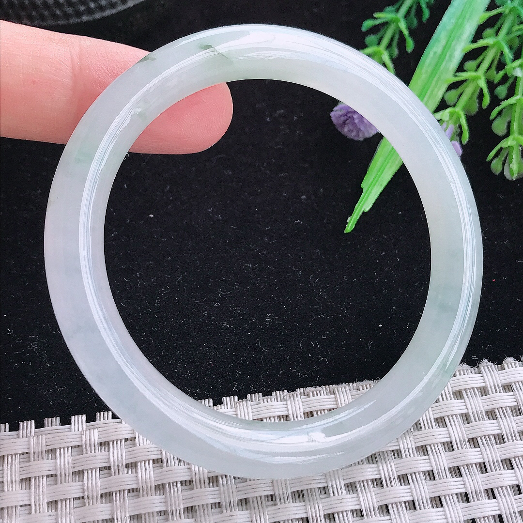 实拍A货翡翠54/8.3/8.5老坑冰胶冰飘花圆条手镯玉手镯女款平安镯