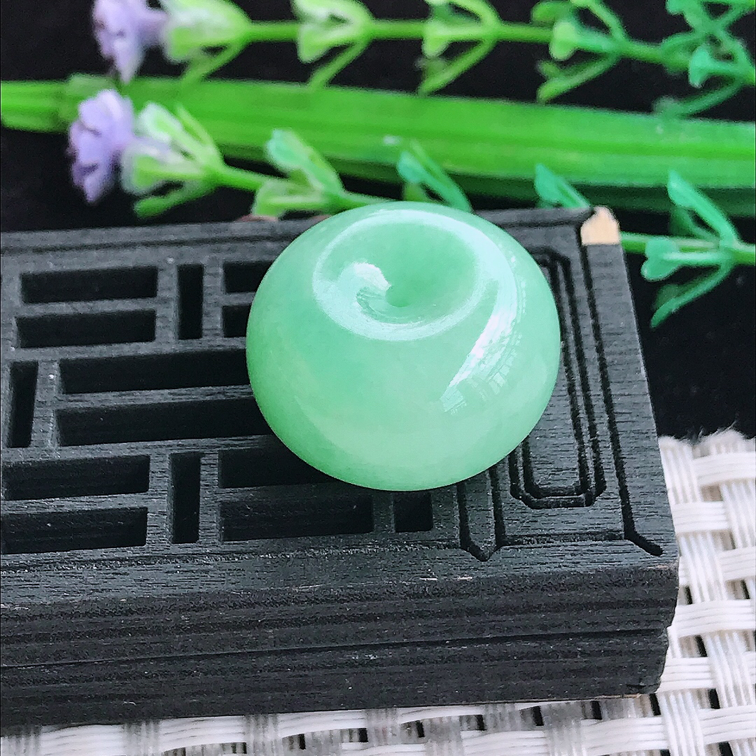 实拍A货翡翠21/12.5老坑精美满绿苹果绿算盘珠转运珠吊坠翡翠玉路路通挂件
