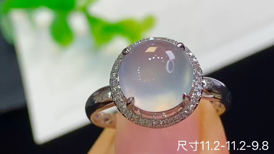 18k金+玻璃种蛋面戒指，无裂，11.2-11.2-9.8