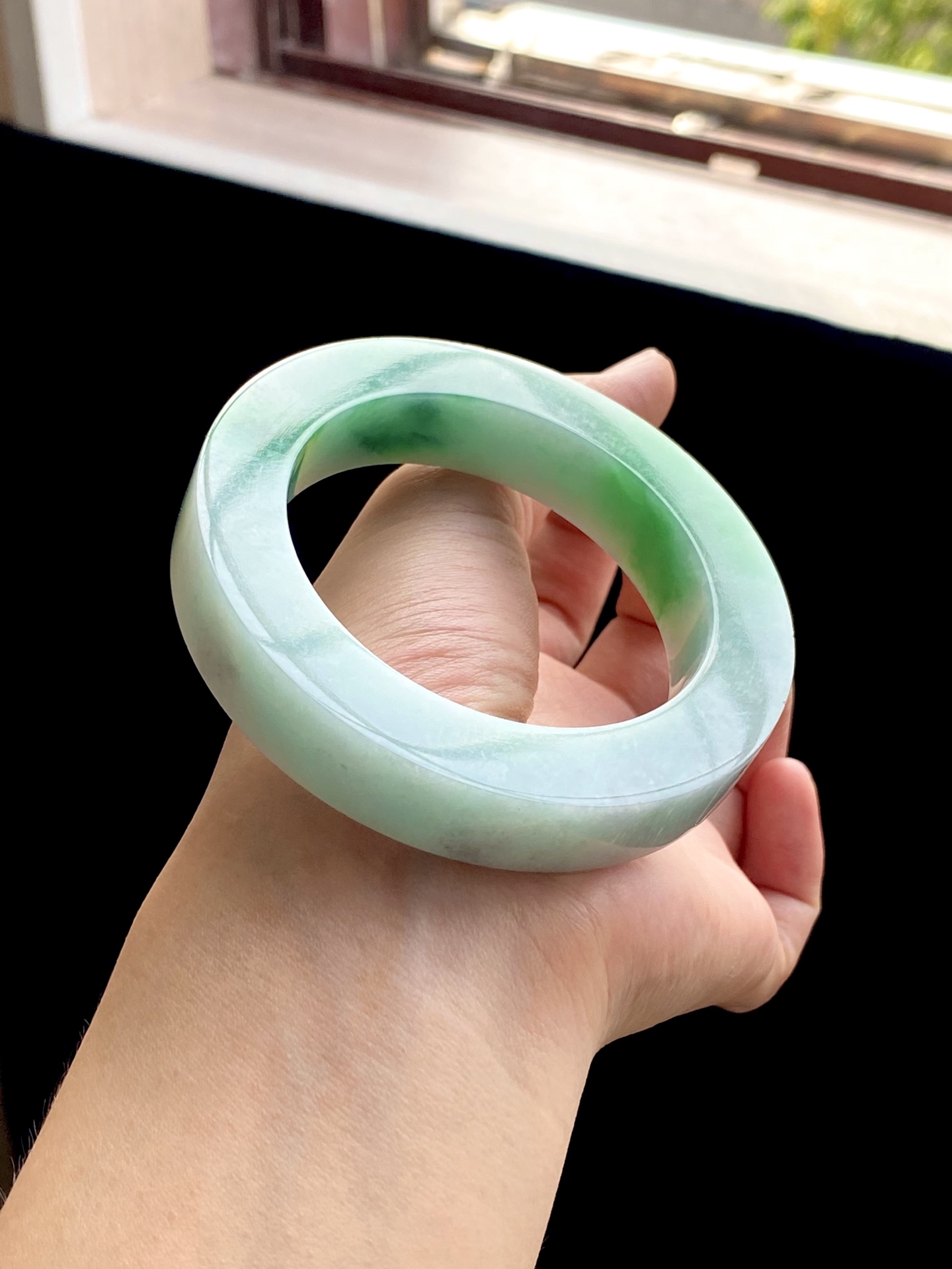 大圈口白底青果绿飘绿镯胚 F0409-2 可做56～62正圈