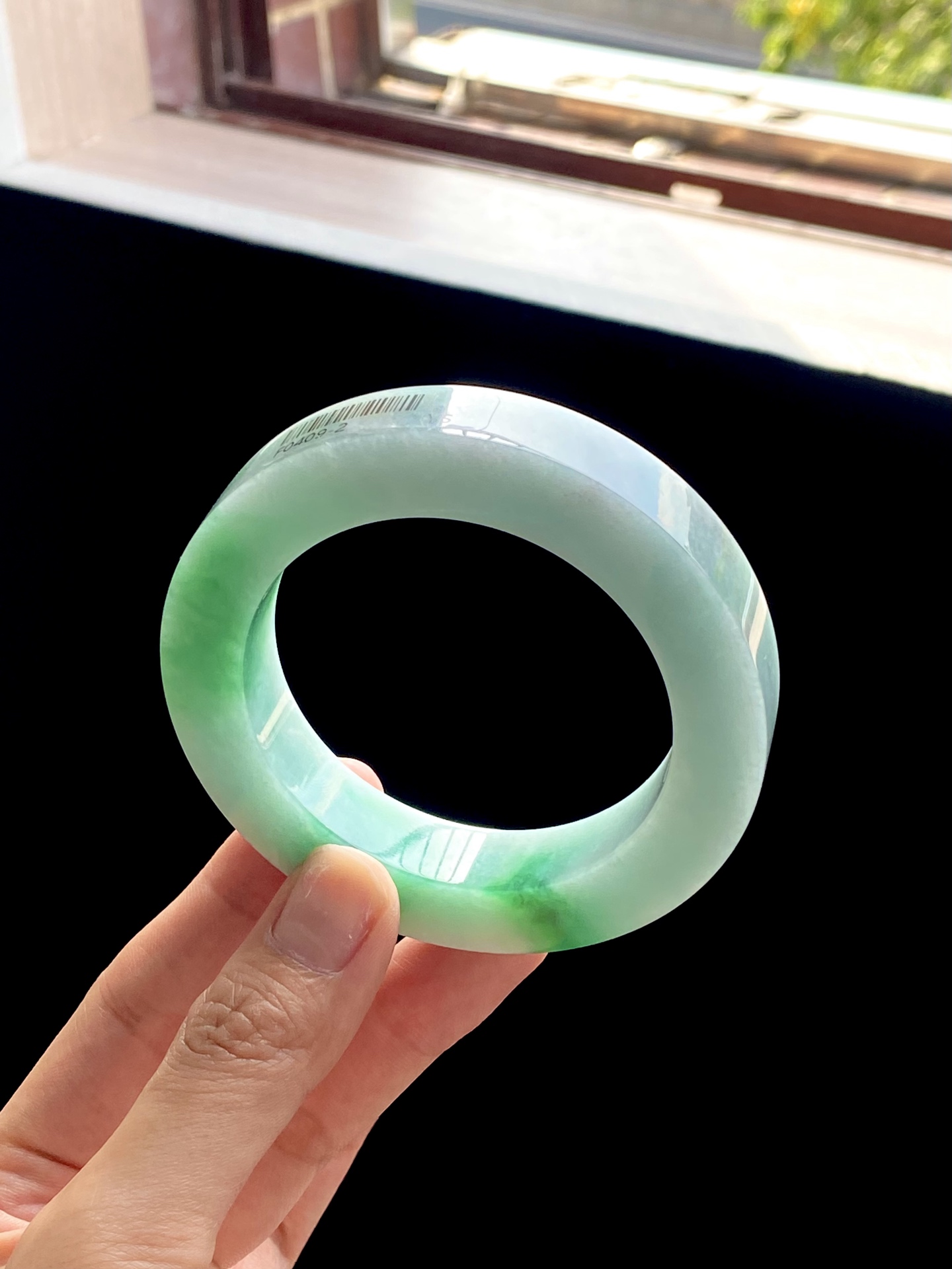 大圈口白底青果绿飘绿镯胚 F0409-2 可做56～62正圈