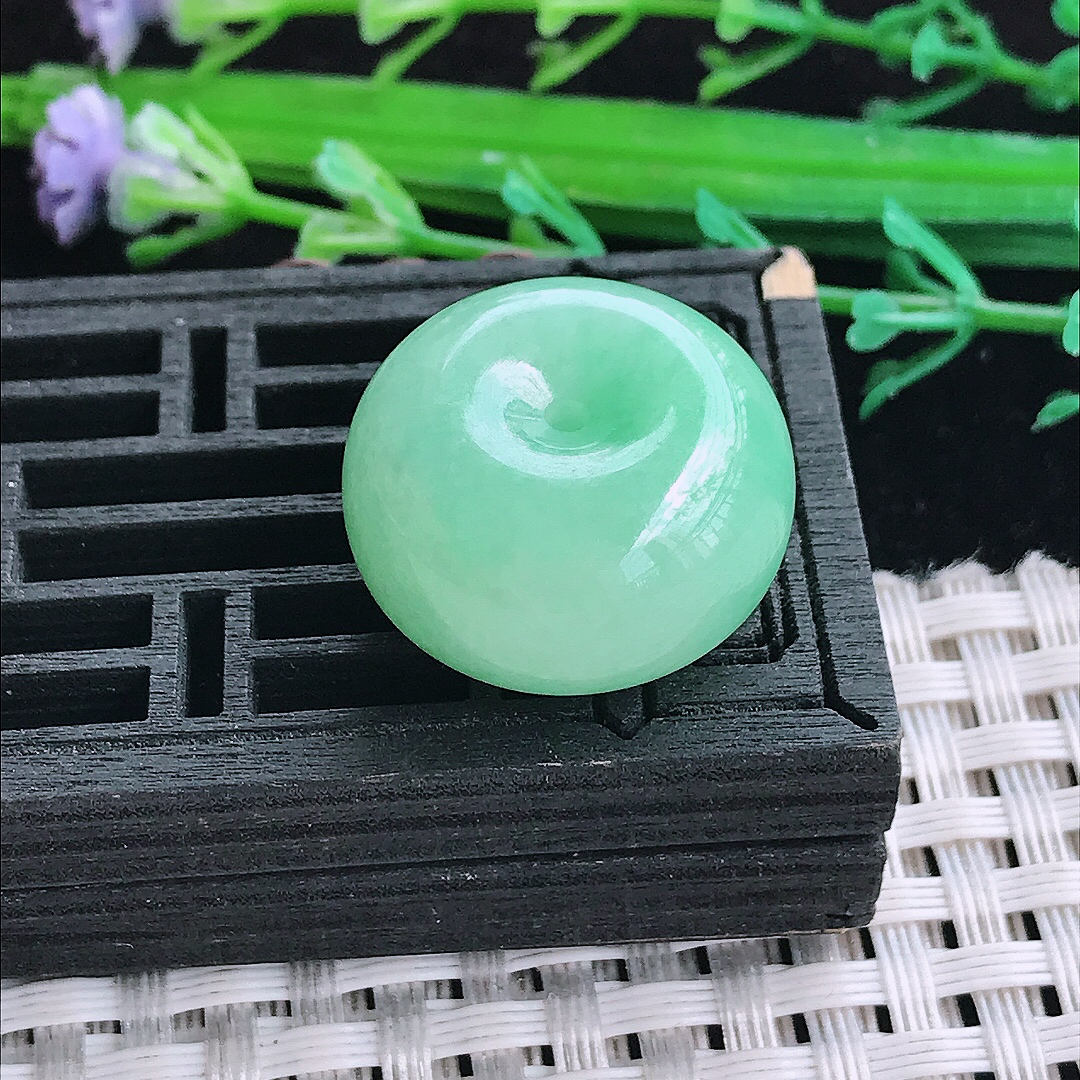 实拍A货翡翠21/12.5老坑精美满绿苹果绿算盘珠转运珠吊坠翡翠玉路路通挂件