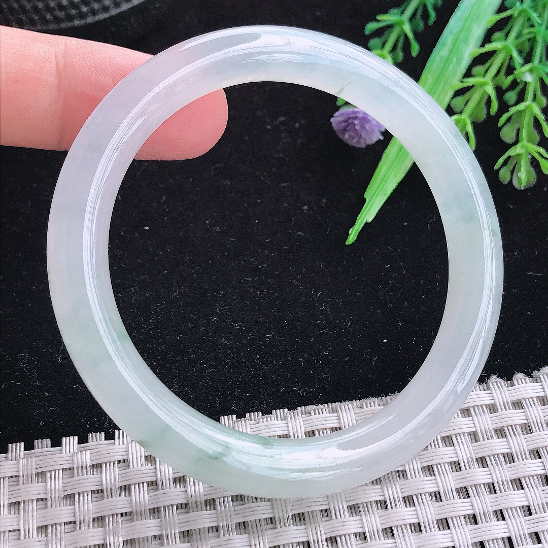 实拍A货翡翠54/8.3/8.5老坑冰胶冰飘花圆条手镯玉手镯女款平安镯