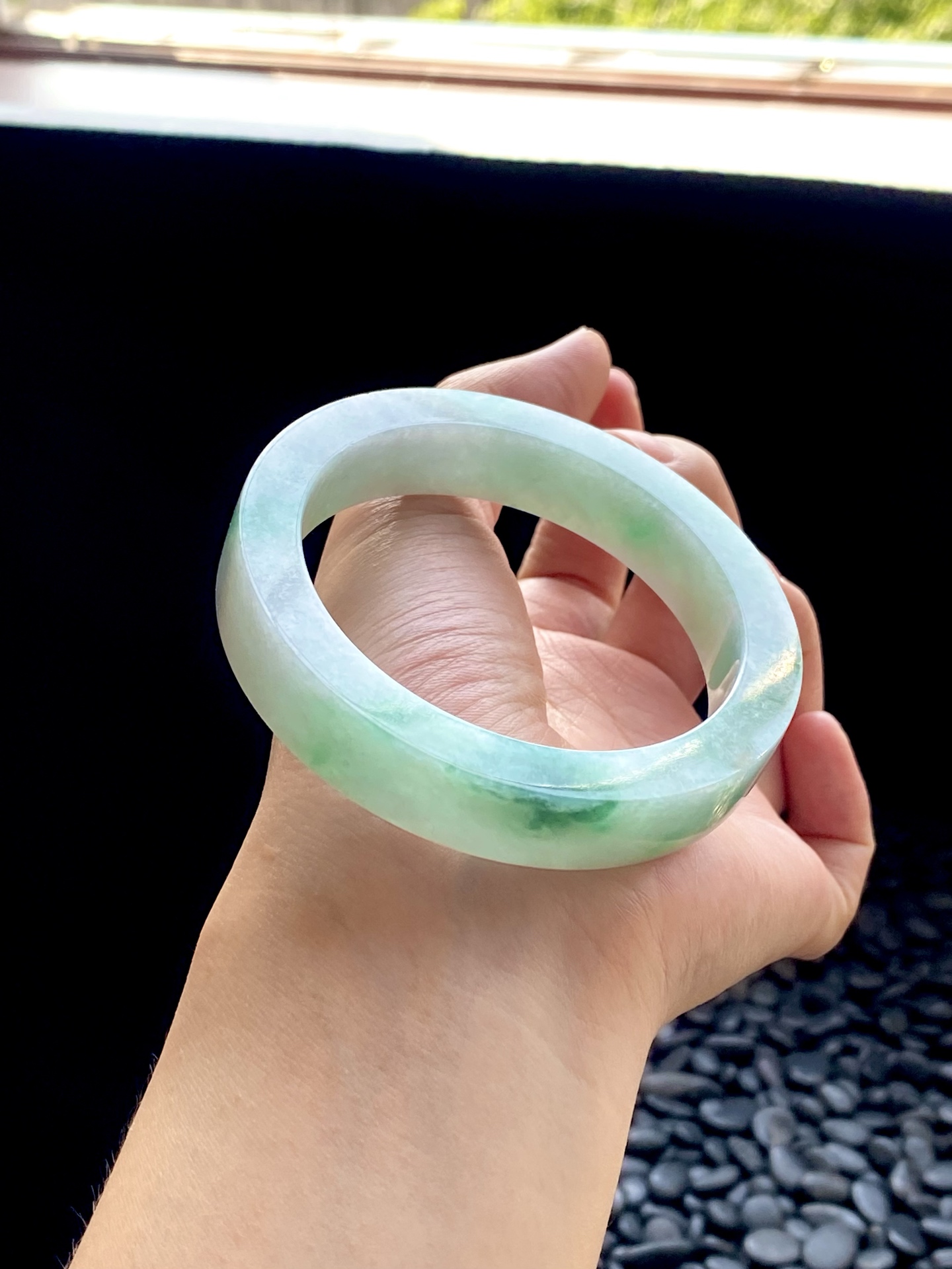 大圈口绿飘花镯胚 B0522-9 ⭕️75.6-59-12.6-8.7 可做59～60正圈