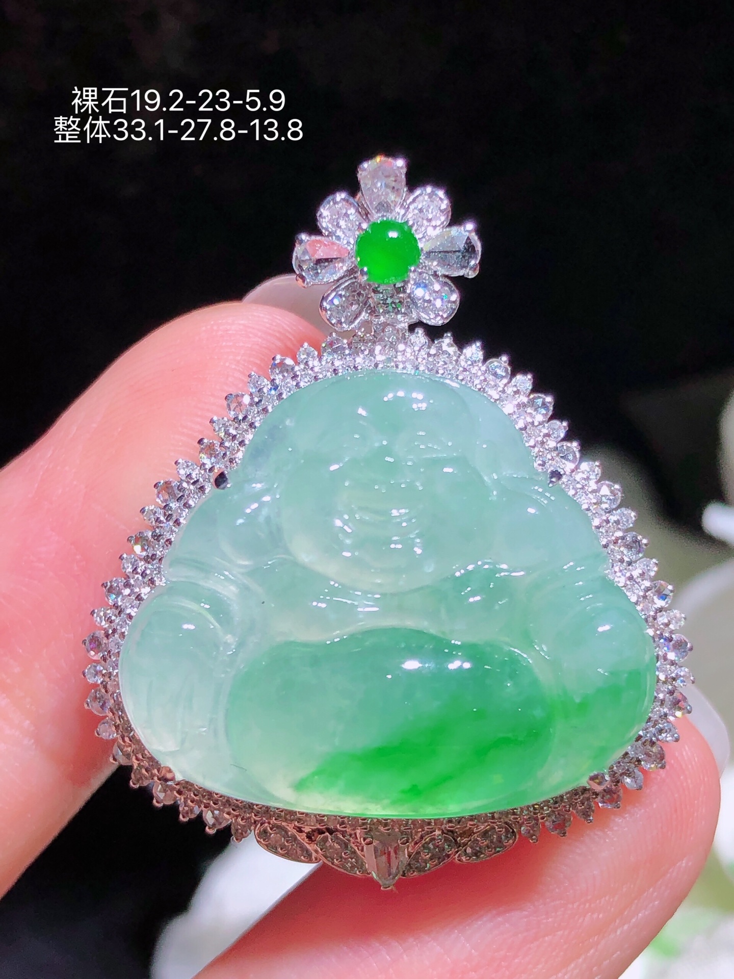 ️18k金镶 冰飘绿佛公吊坠 无裂 水润色艳 品相饱满 配送银链苹果拍摄，实物更好看，19.2-2