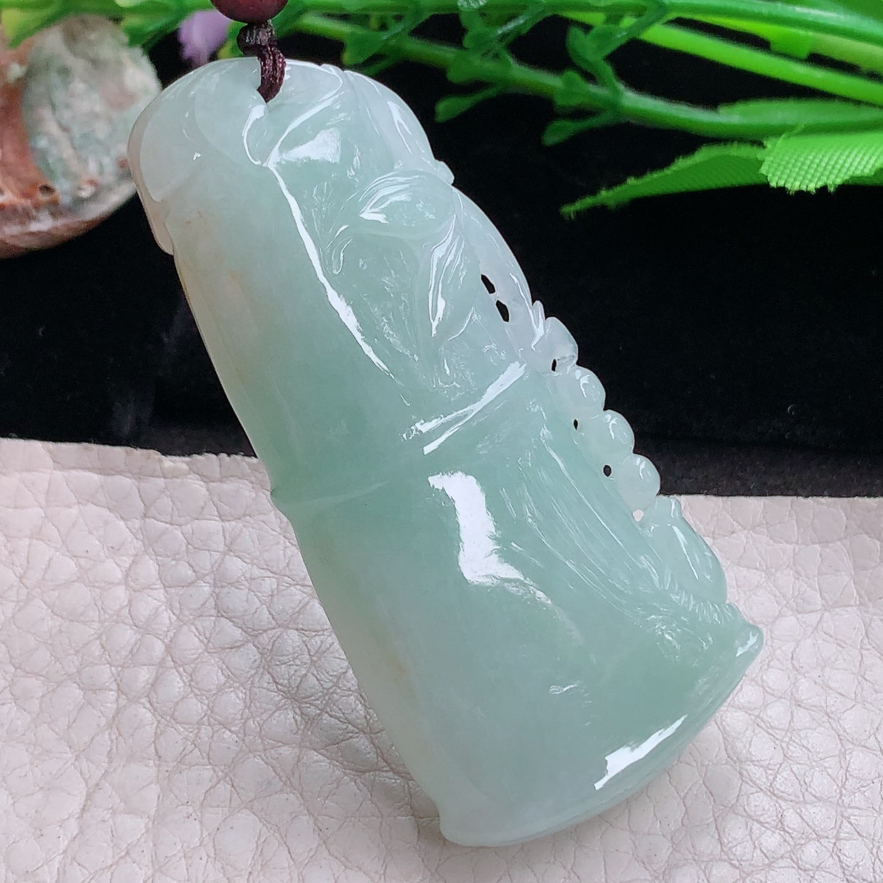 zen实拍62.5*28.8*11.3天然缅甸翡翠胶感三彩饱满竹节 胸有成竹玉吊坠
