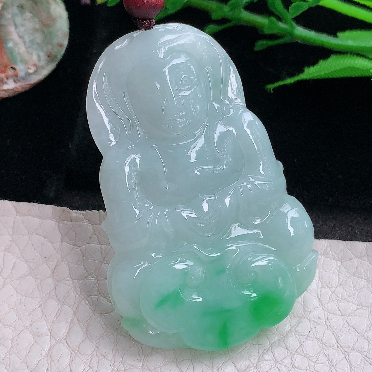 zen实拍51.6*35.8*5.7天然缅甸翡翠胶感飘阳绿观音 玉观音玉吊坠