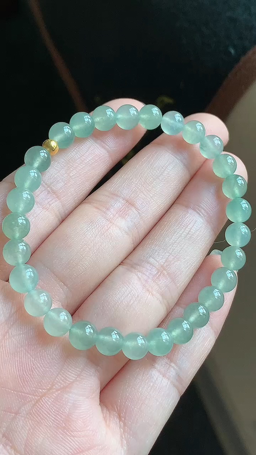 天然翡翠，珠链手串，冰种，晴水18k金 尺寸6 aa528