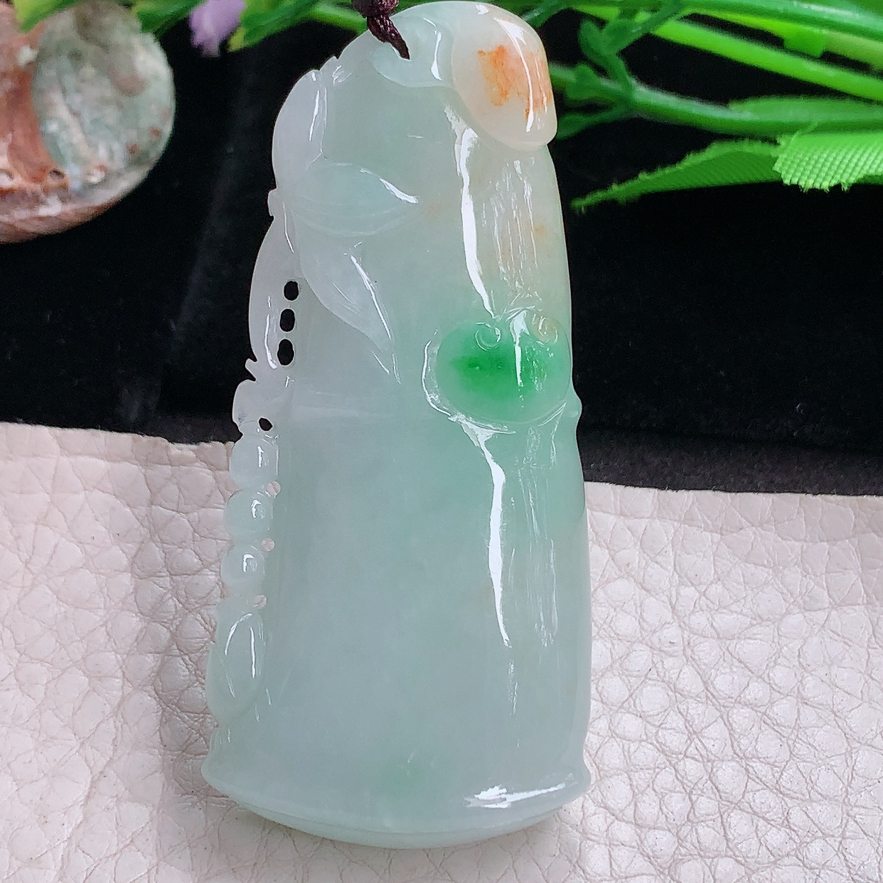 zen实拍62.5*28.8*11.3天然缅甸翡翠胶感三彩饱满竹节 胸有成竹玉吊坠