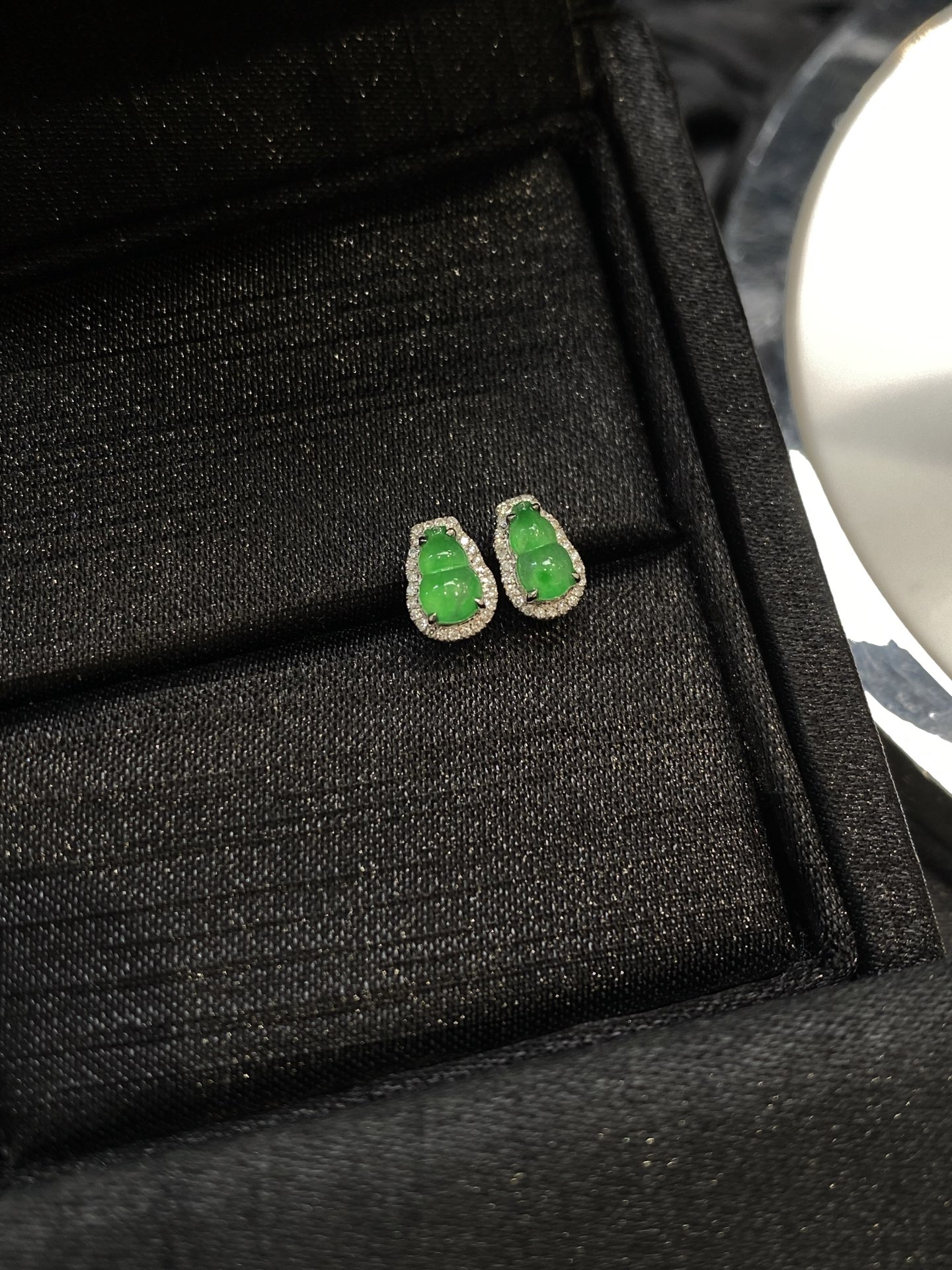 冰阳绿葫芦耳钉, 裸6.4-4.1-2.8mm