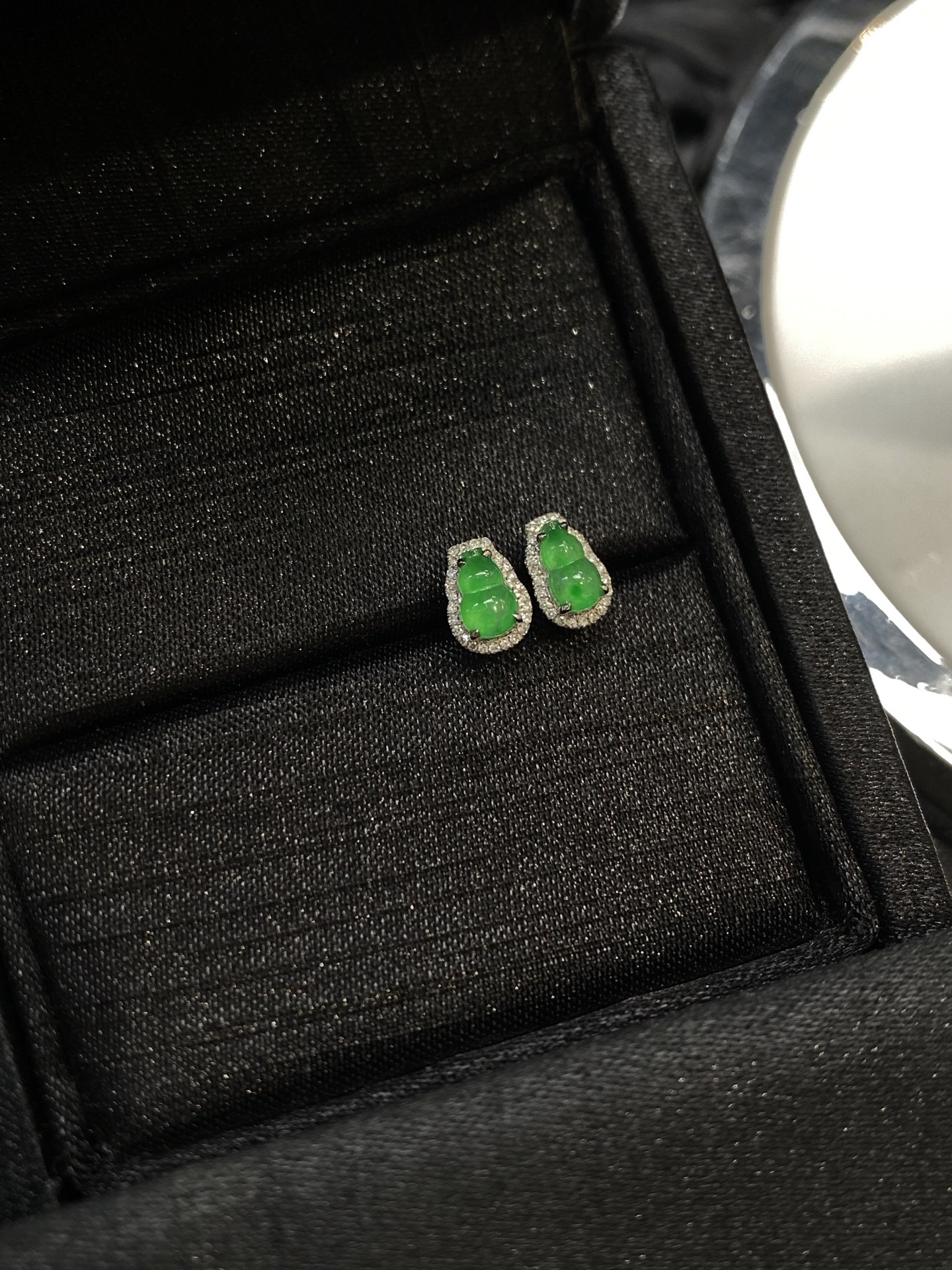 冰阳绿葫芦耳钉, 裸6.4-4.1-2.8mm