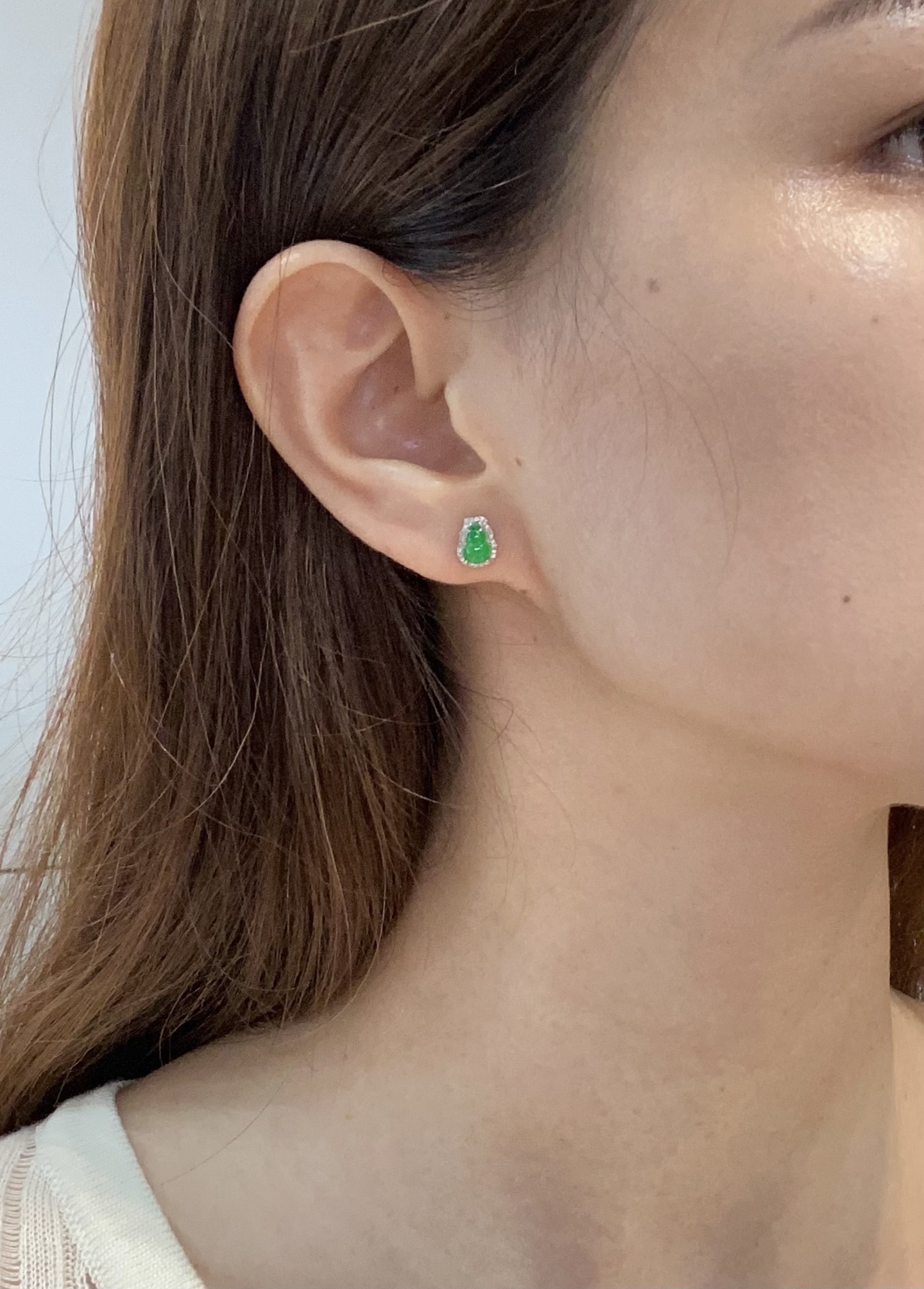 冰阳绿葫芦耳钉, 裸6.4-4.1-2.8mm