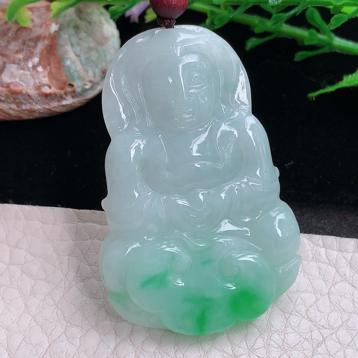 zen实拍51.6*35.8*5.7天然缅甸翡翠胶感飘阳绿观音 玉观音玉吊坠