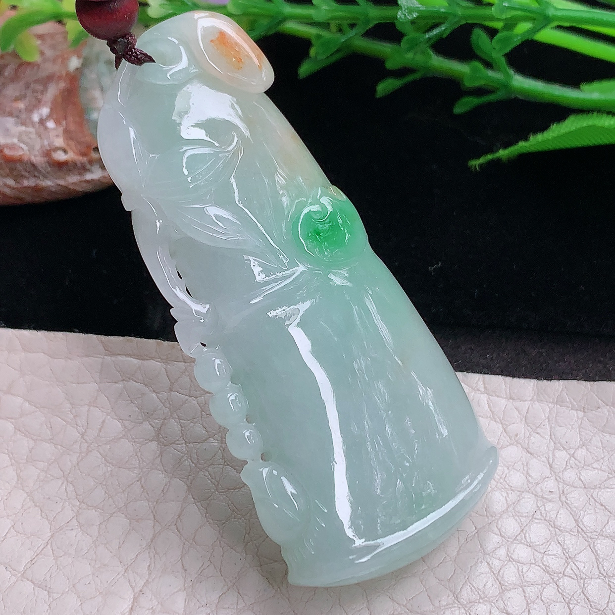 zen实拍62.5*28.8*11.3天然缅甸翡翠胶感三彩饱满竹节 胸有成竹玉吊坠