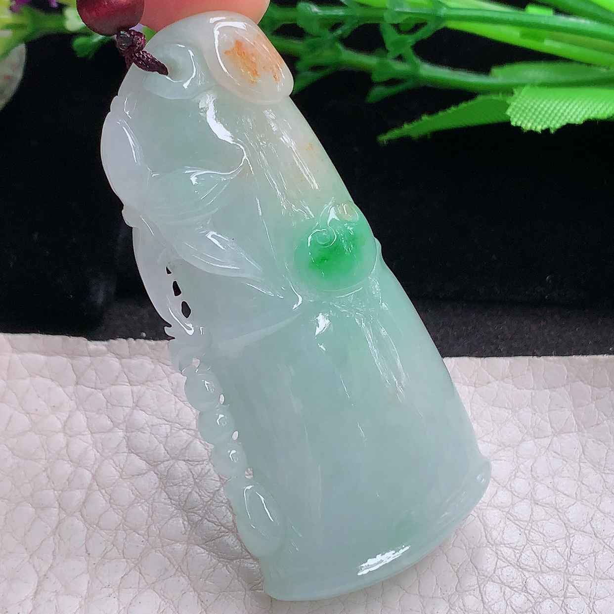 zen实拍62.5*28.8*11.3天然缅甸翡翠胶感三彩饱满竹节 胸有成竹玉吊坠