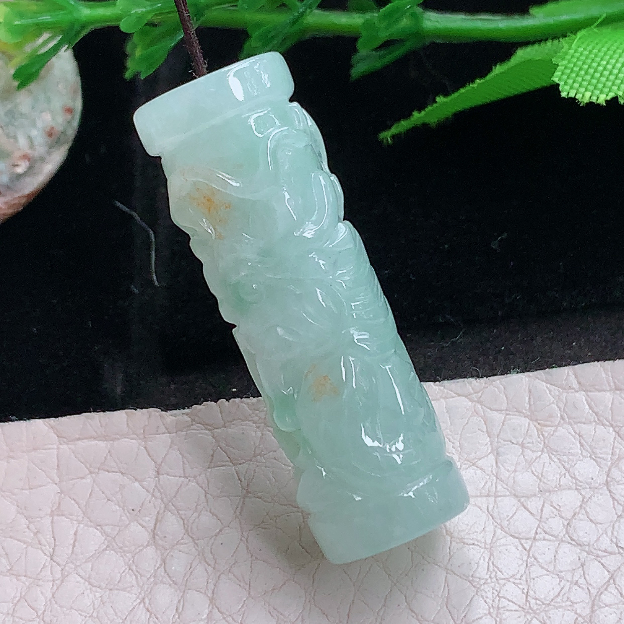 zen实拍39.8*13*12.3天然缅甸翡翠胶感三彩龙柱玉吊坠
