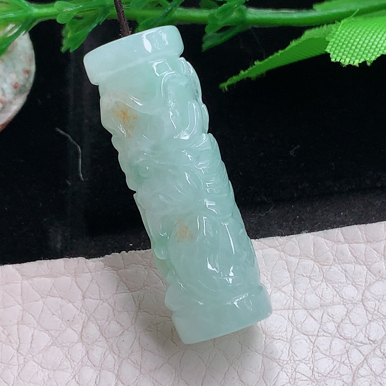 zen实拍39.8*13*12.3天然缅甸翡翠胶感三彩龙柱玉吊坠