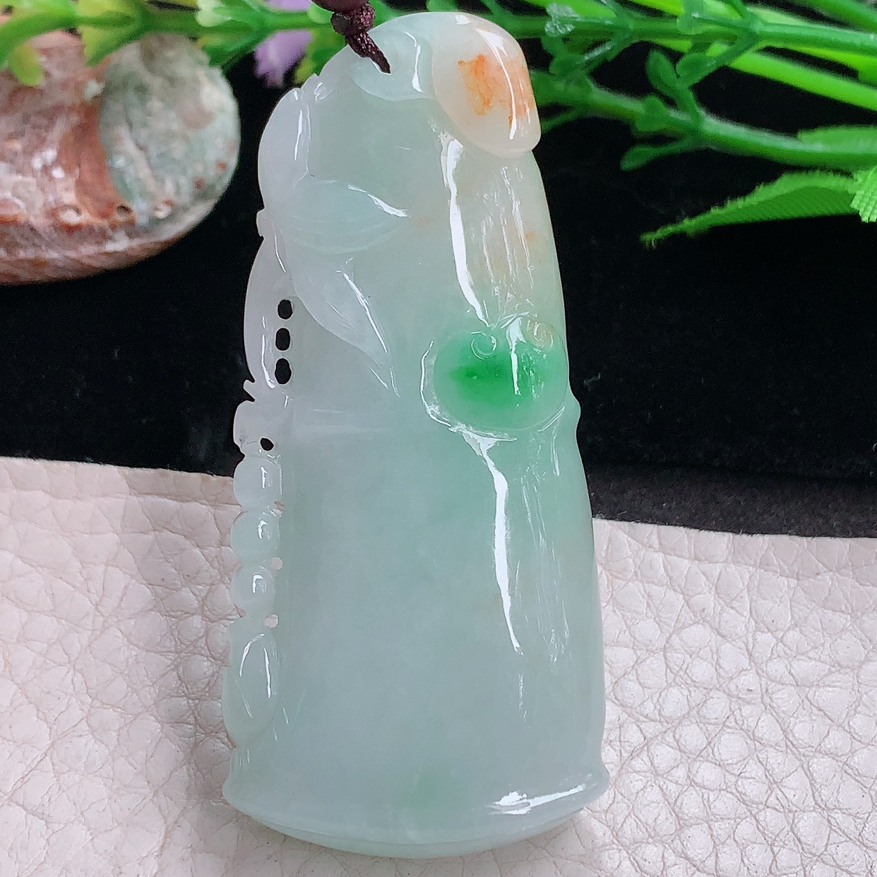 zen实拍62.5*28.8*11.3天然缅甸翡翠胶感三彩饱满竹节 胸有成竹玉吊坠