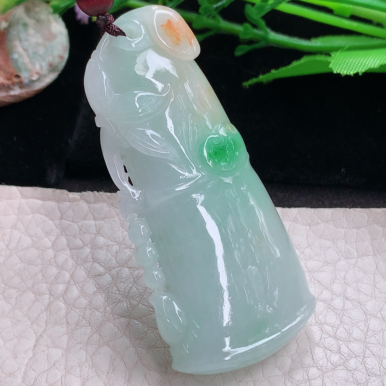 zen实拍62.5*28.8*11.3天然缅甸翡翠胶感三彩饱满竹节 胸有成竹玉吊坠