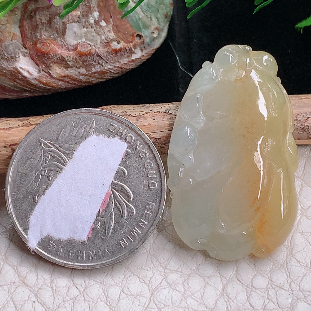 zen实拍33.9*20.8*6.5天然缅甸翡翠胶感饱满冰双彩福瓜 佛手瓜玉吊坠