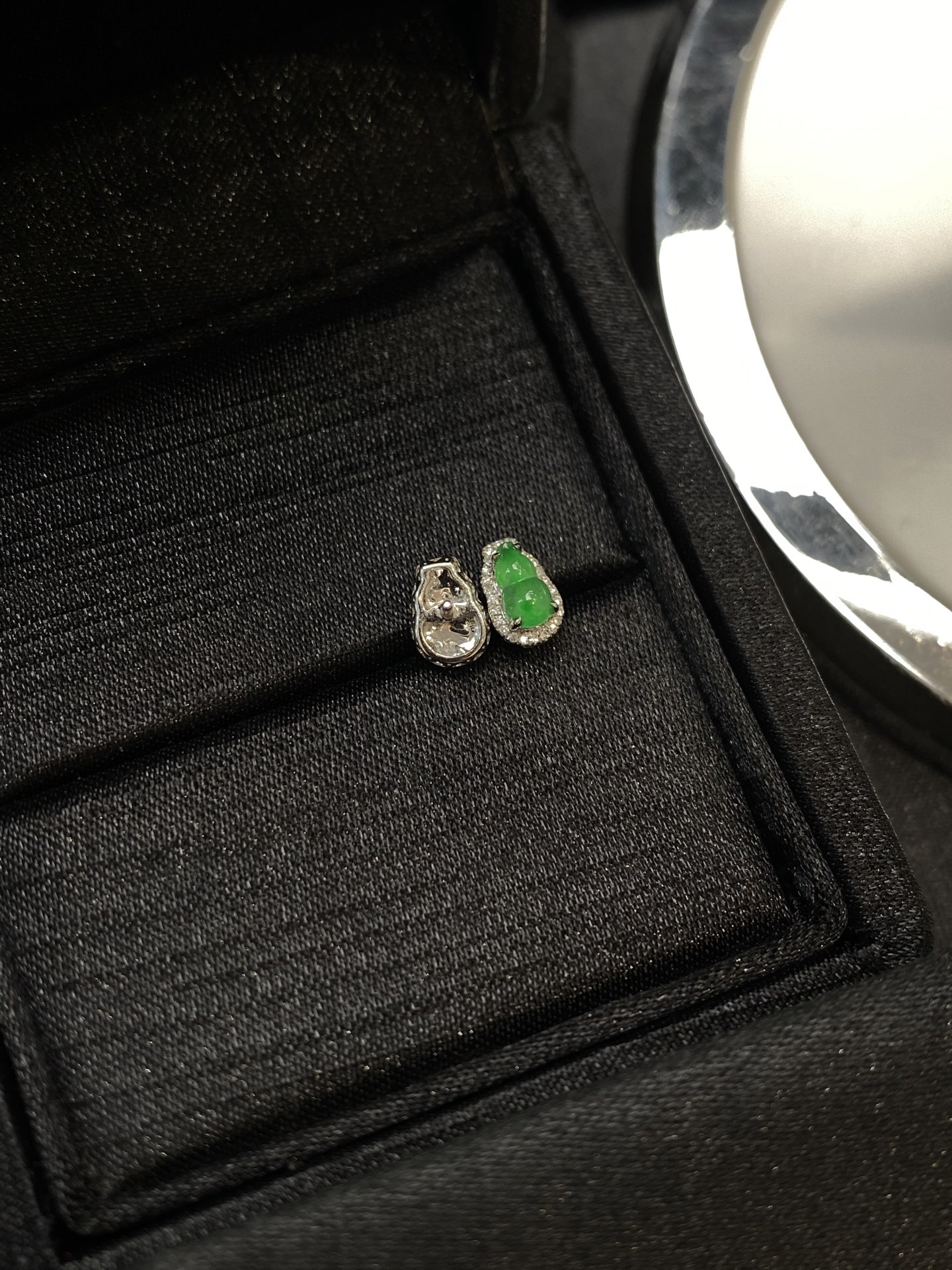 冰阳绿葫芦耳钉, 裸6.4-4.1-2.8mm