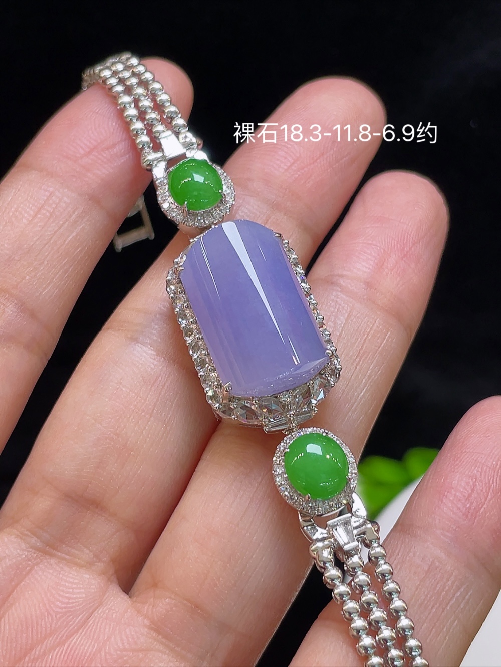 【高冰，手链吊坠两用】大件饱满，通透水润，玉质细腻，翠色鲜艳，18k金奢华钻石镶嵌️，18.3-1