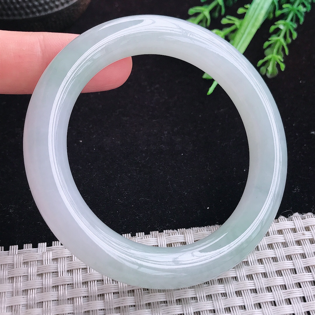 实拍A货翡翠54.5/11/10.8老坑冰润起胶圆条手镯玉手镯女款平安镯