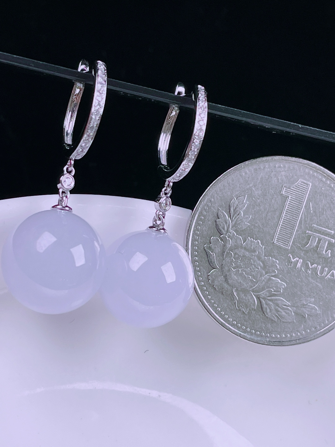 ️冰紫耳坠，老种起光，细底通透，尺寸：裸石12.8mm0529