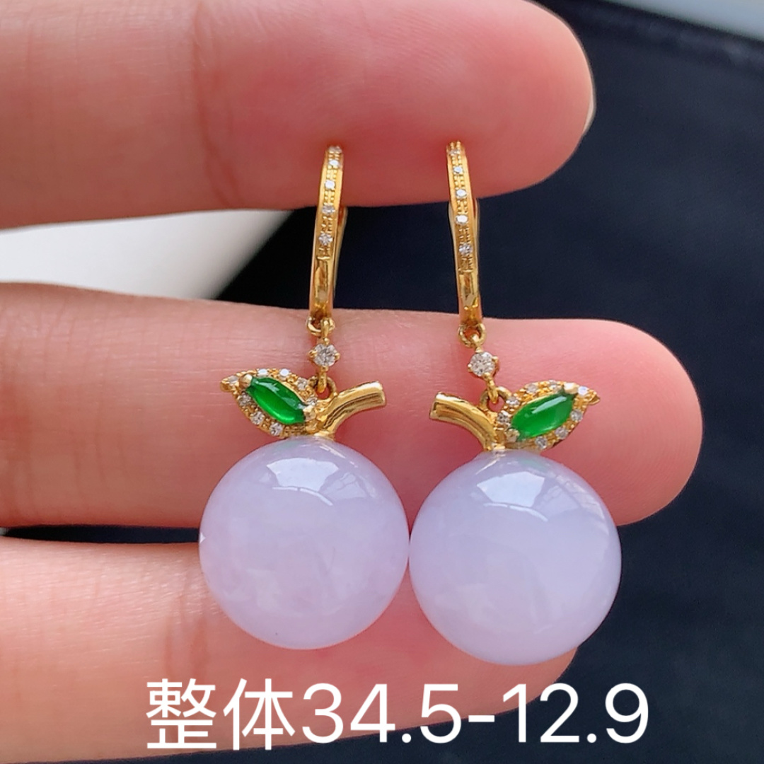 圆珠耳坠 种老饱满细腻，水润十足，佩戴时尚大方 货号18527，34.5-12.9