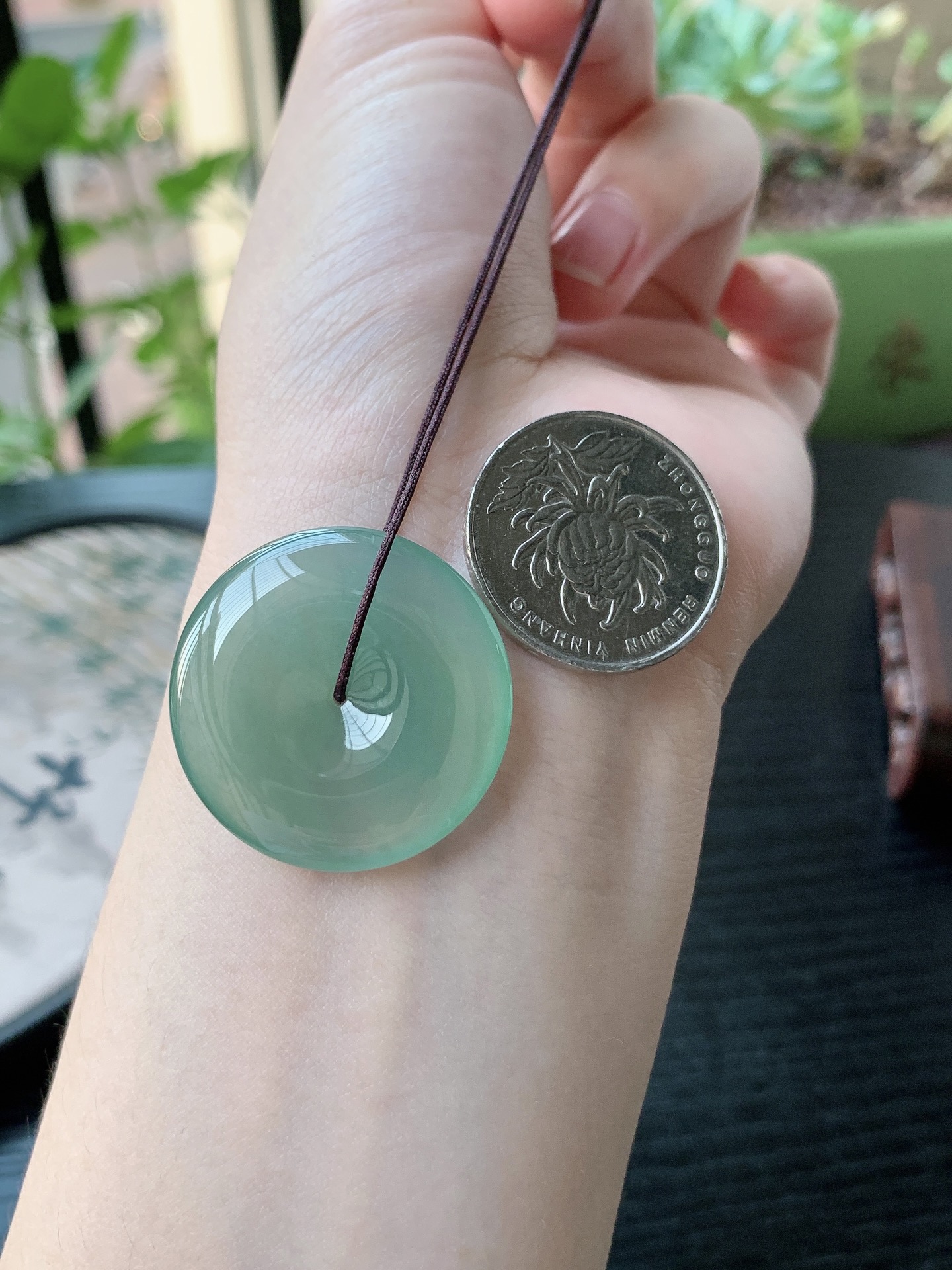 老坑冰种胶感晴水绿平安扣吊坠 裸石尺寸:30-5.8mm