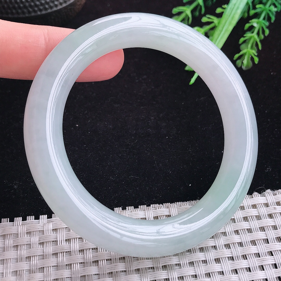 实拍A货翡翠54.5/11/10.8老坑冰润起胶圆条手镯玉手镯女款平安镯