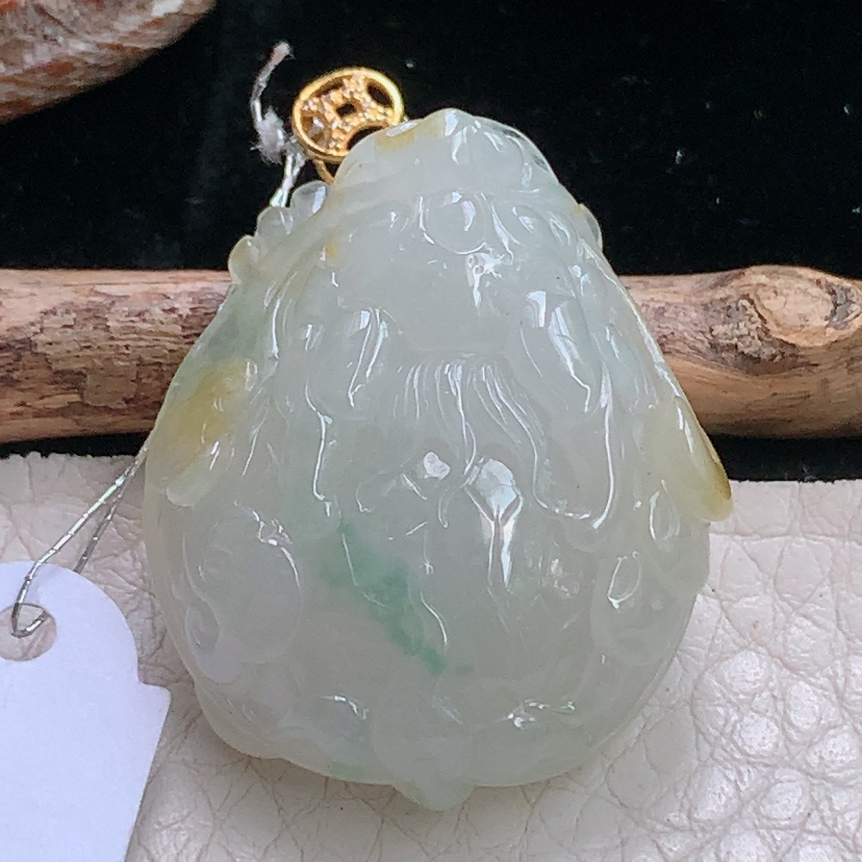 xqa实拍31*27*11天然缅甸翡翠a货冰三彩龙头龟玉吊坠 玉挂件