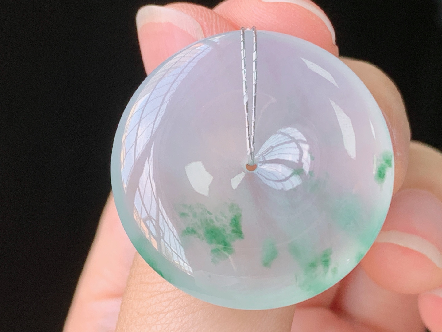 冰飘花平安扣 花色灵动，冰清玉洁，无裂 尺寸:28.0-5.9mm Z 25