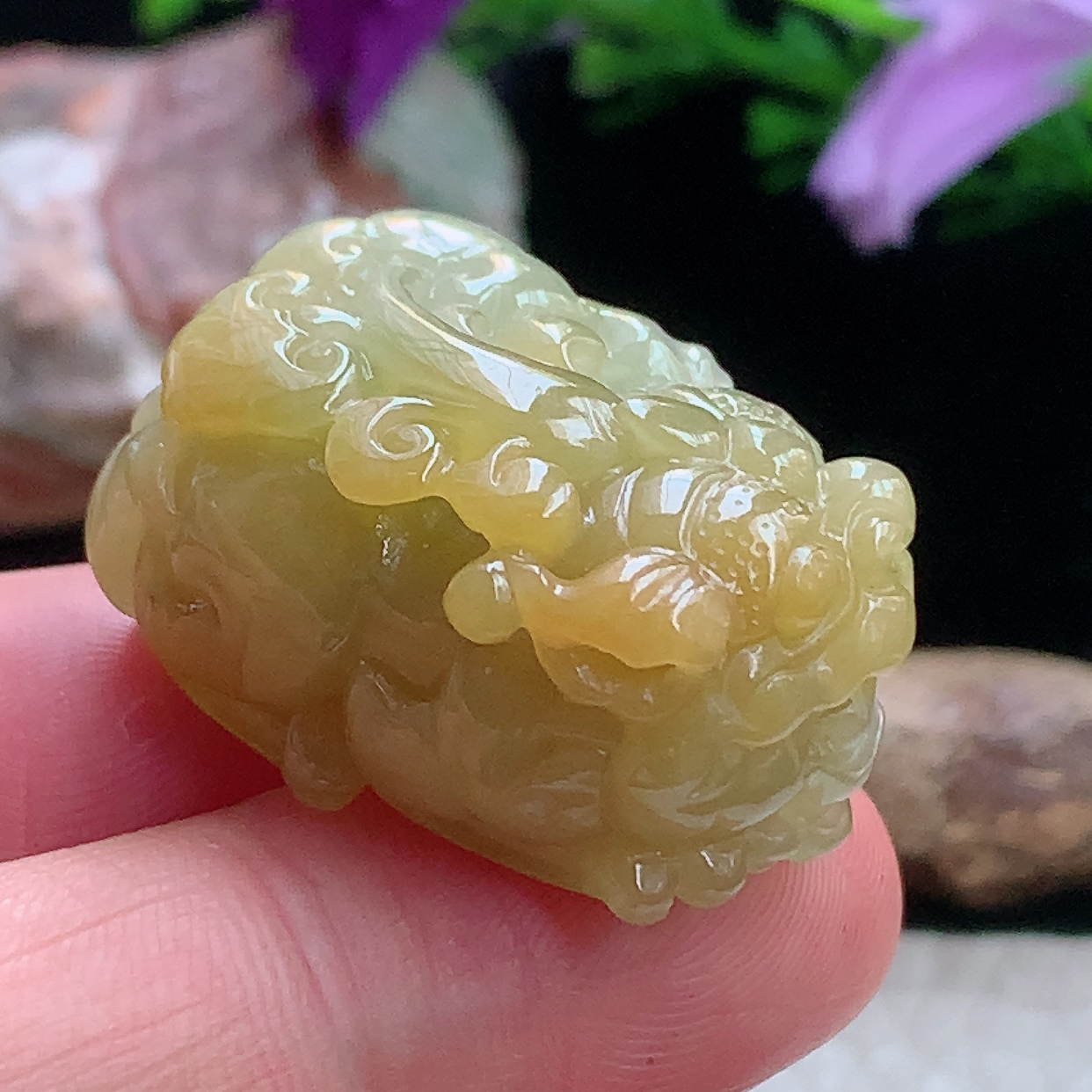 xqa实拍27.5*19.5*14.6天然缅甸翡翠a货冰黄貔貅 立体皮休玉吊坠 玉挂件
