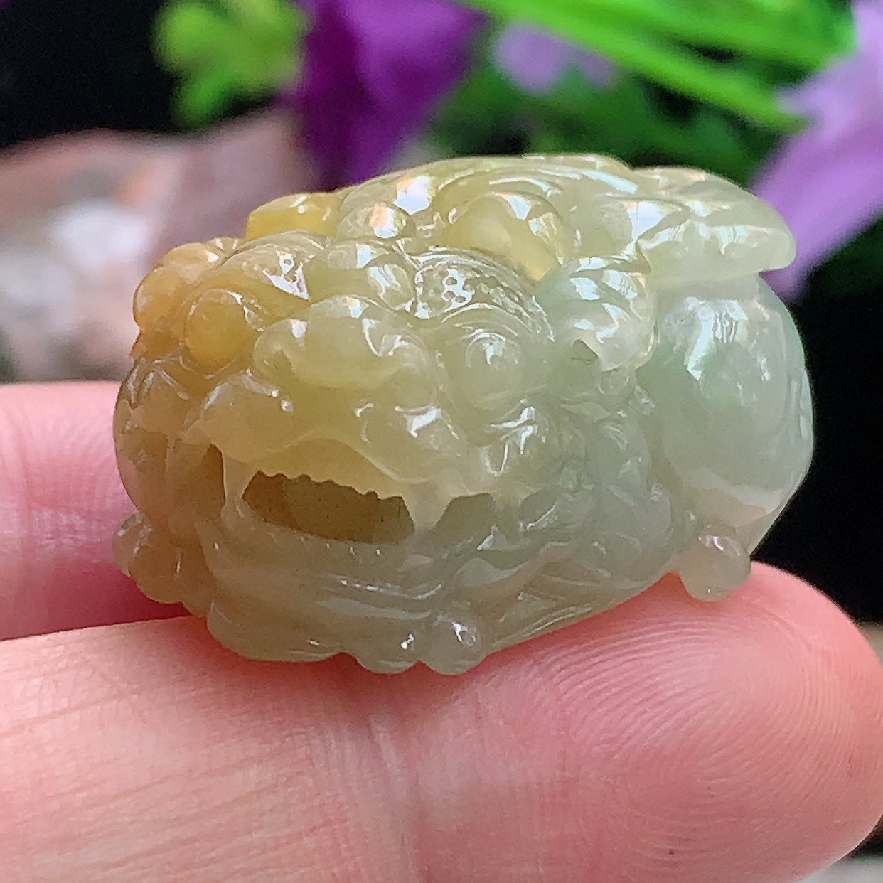 xqa实拍27.5*19.5*14.6天然缅甸翡翠a货冰黄貔貅 立体皮休玉吊坠 玉挂件