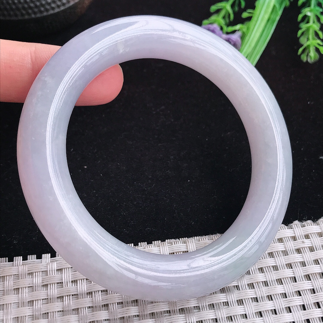 实拍A货翡翠57/12.2/11.8老坑冰润水灵淡雅紫罗兰圆条手镯玉手镯女款平安镯