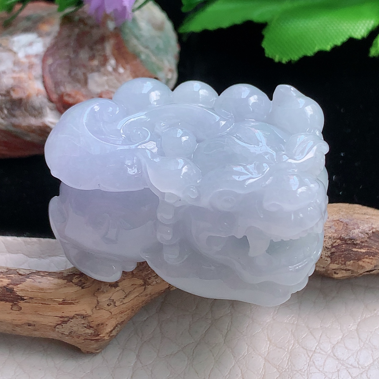 py实拍40*24.3*29缅甸翡翠精雕冰紫底招财貔貅 玉皮休玉项坠 玉挂件