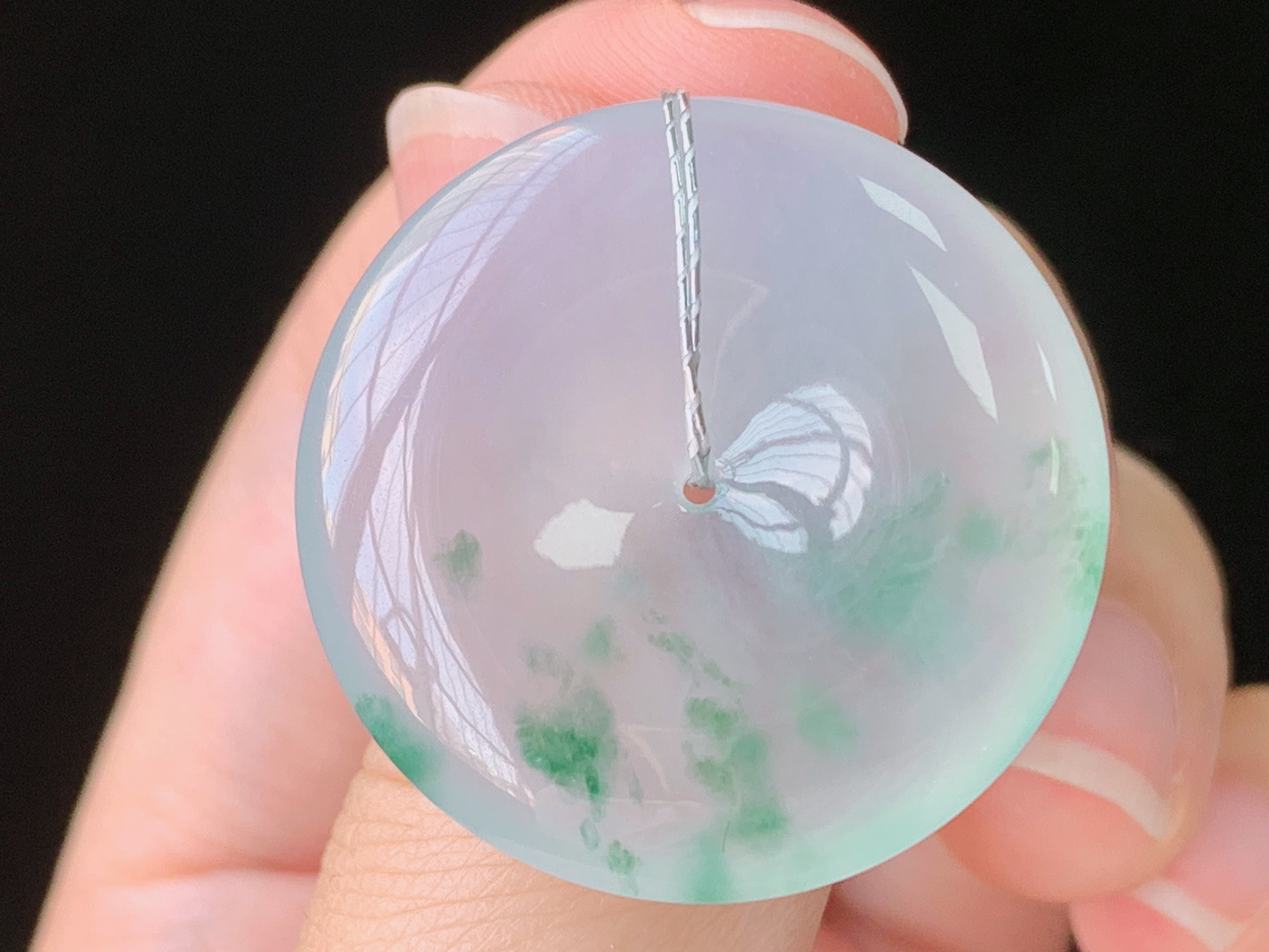 冰飘花平安扣 花色灵动，冰清玉洁，无裂 尺寸:28.0-5.9mm Z 25