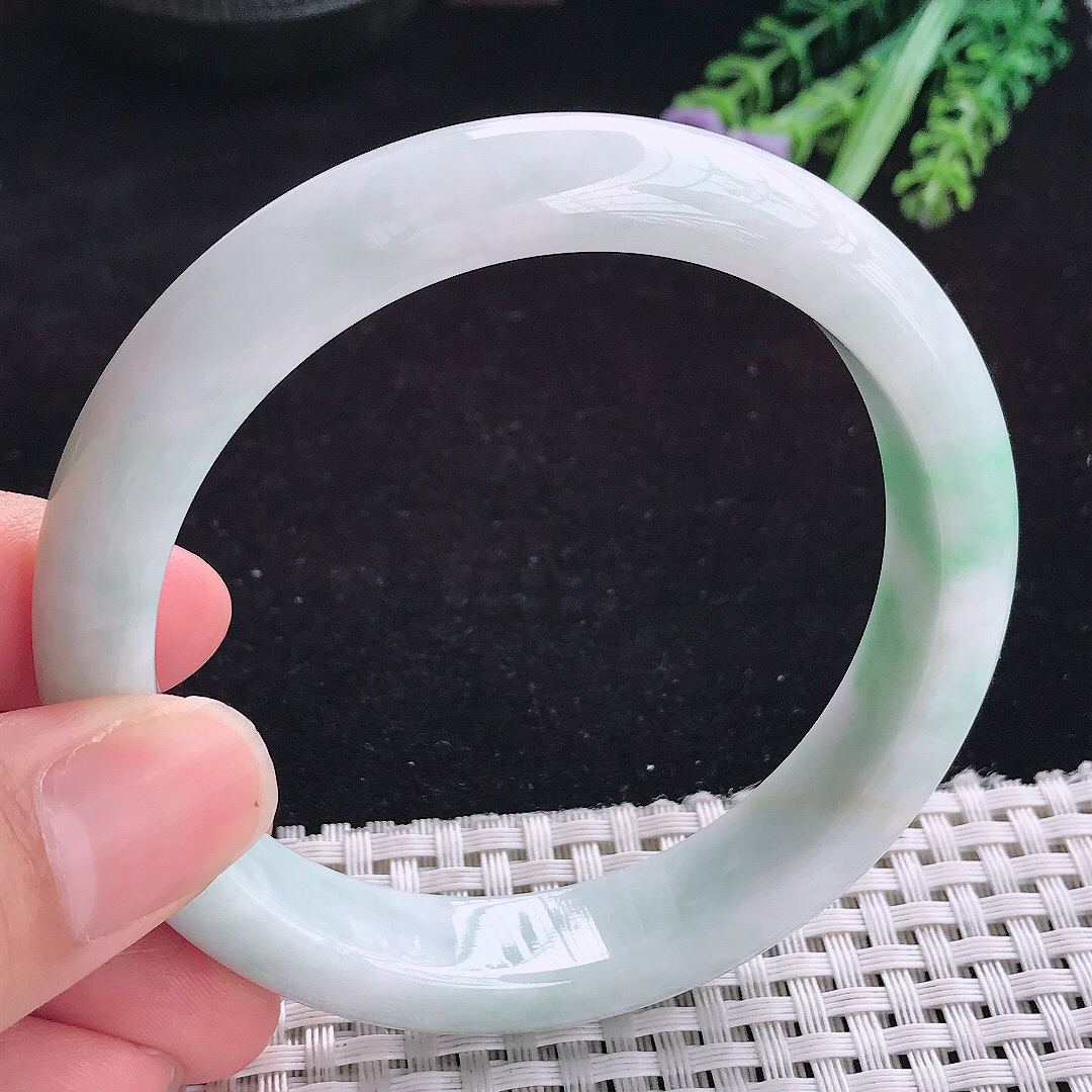 实拍A货翡翠60/12.8/8.5老坑温润飘花手镯玉手镯女款平安镯