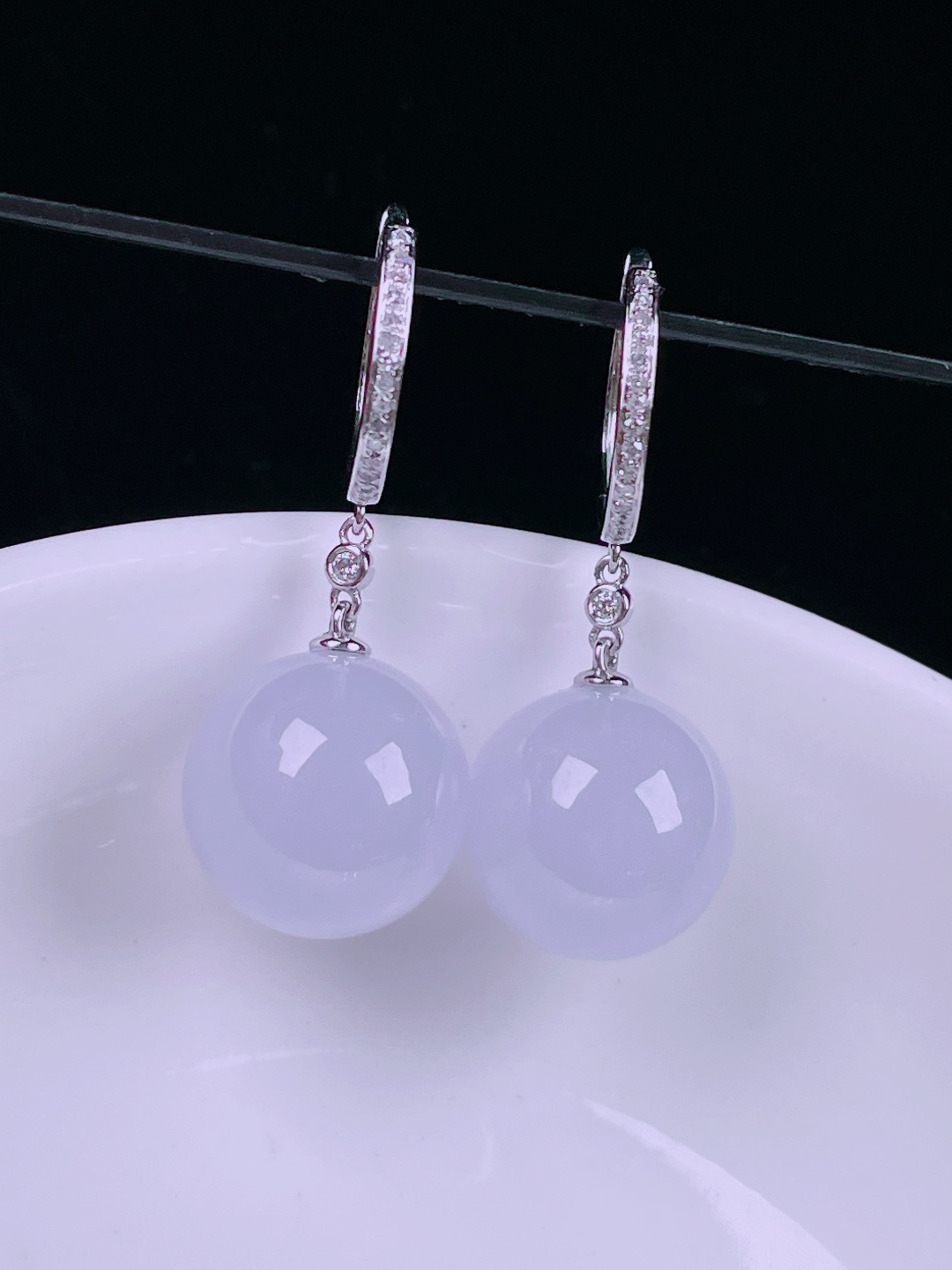 ️冰紫耳坠，老种起光，细底通透，尺寸：裸石12.8mm0529